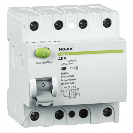 NOARK Wyłącznik różnicowoprądowy RCCB 4P 40A 0,1A typ AC Ex9L-H 108180