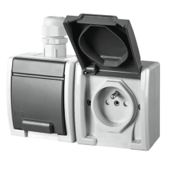 Elektro-Plast AQUANT Gniazdo podwójne z klapką Z/U natynkowe IP65 szare 1242-65
