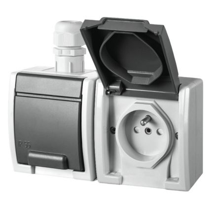 Elektro-Plast AQUANT Gniazdo podwójne z klapką Z/U natynkowe IP65 szare 1242-65