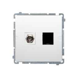 SIMON BASIC Gniazdo antenowe typu F + komputerowe RJ45 kat.6 biały BMAFRJ45.01/11