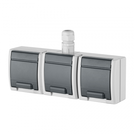 Elektro-Plast AQUANT Gniazdo potrójne z klapką Z/U natynkowe IP65 szare 1243-65