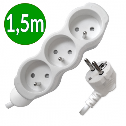 ECOline Przedłużacz 3-gniazdowy z uziemieniem 10A 230 V~ biały 1,5m