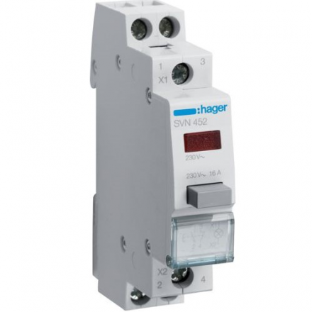 HAGER Przycisk sterowniczy 1NO+1NC LED czerwona 16A 230VAC SVN452