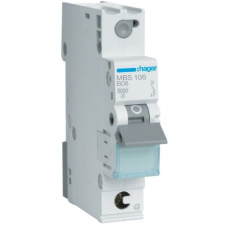 HAGER Wyłącznik nadprądowy QC 1P B 6A 6kA AC MBS106