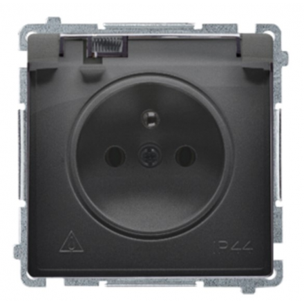 SIMON BASIC Gniazdo pojedyncze bryzgoszczelne z/u i przesłonami czarny mat BMGZ1BZ.01/49A