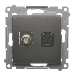 SIMON 54 Gniazdo antenowe typ F + komputerowe RJ45 do ramki antracyt DASFRJ45.01/48