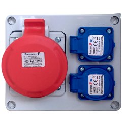 FAMATEL Rozdzielnica budowlana skrzynka siłowa 3P+N+Z 32A/400V + 2x2p+Z 16A/250V IP54 3073.0056