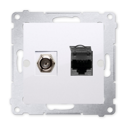 SIMON 54 Gniazdo antenowe typ F + komputerowe RJ45 do ramki białe DASFRJ45.01/11