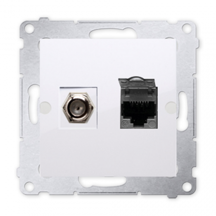 SIMON 54 Gniazdo antenowe typ F + komputerowe RJ45 do ramki białe DASFRJ45.01/11