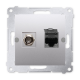 SIMON 54 Gniazdo antenowe typ F + komputerowe RJ45 do ramki srebrny mat DASFRJ45.01/43