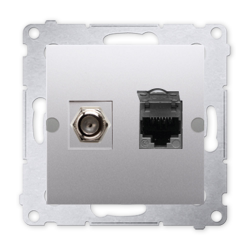 SIMON 54 Gniazdo antenowe typ F + komputerowe RJ45 do ramki srebrny mat DASFRJ45.01/43