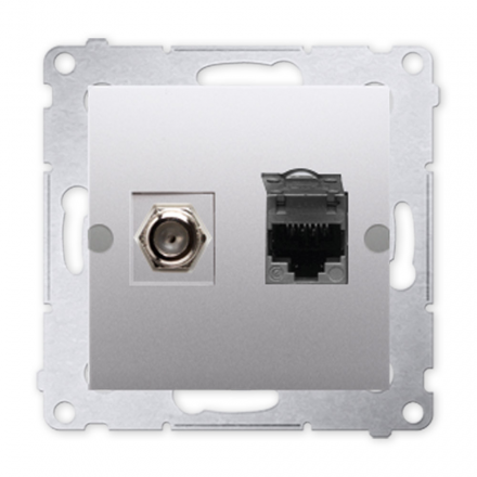 SIMON 54 Gniazdo antenowe typ F + komputerowe RJ45 do ramki srebrny mat DASFRJ45.01/43