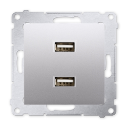 SIMON 54 Gniazdo ładowarka USB podwójna do ramki srebrny mat DC2USB.01/43