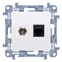 SIMON 10 Gniazdo antenowe typ F + gniazdo komputerowe RJ45 do ramki białe CASFRJ455.01/11