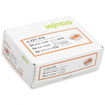 WAGO Szybkozłączka uniwersalna 3x0,2-4mm² transparentna 221-413 opak. 50szt