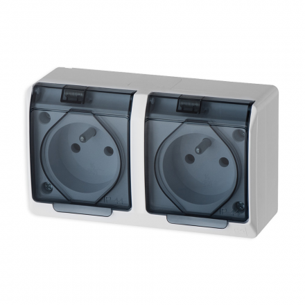Elektro-Plast HERMES Gniazdo podwójne z klapką dymną Z/U natynkowe IP44 białe 0322-01