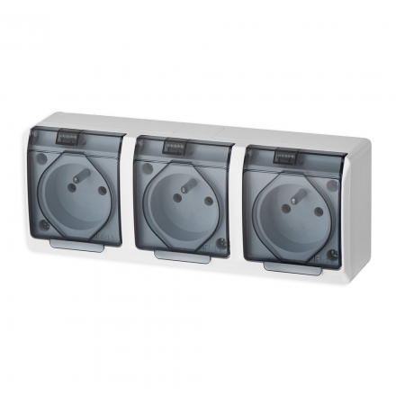 Elektro-Plast HERMES Gniazdo potrójne z klapką dymną Z/U natynkowe IP44 białe 0323-01