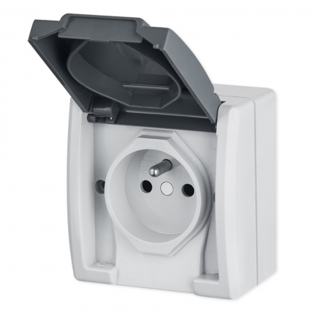 Elektro-Plast AQUANT Gniazdo pojedyncze z klapką Z/U natynkowe IP55 szare 1241-10