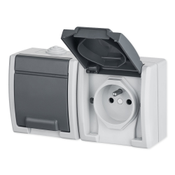 Elektro-Plast AQUANT Gniazdo podwójne z klapką Z/U natynkowe IP55 szare 1242-10