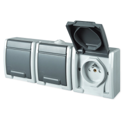 Elektro-Plast AQUANT Gniazdo potrójne z klapką Z/U natynkowe IP55 szare 1243-10