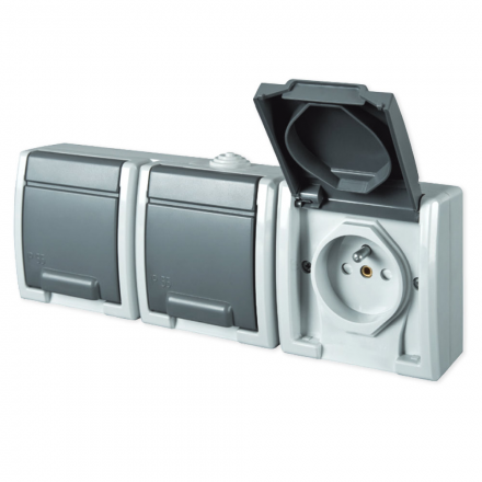 Elektro-Plast AQUANT Gniazdo potrójne z klapką Z/U natynkowe IP55 szare 1243-10