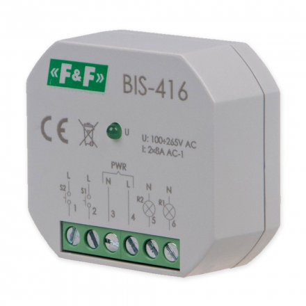 F&F Przekaźnik impulsowy bistabilny włącz-wyłącz do puszki 2Z 2x8A 230V AC BIS-416