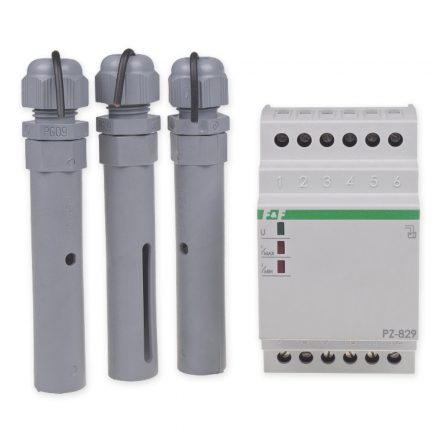 F&F Przekaźnik kontroli poziomu cieczy dwustanowy z 3 sondami 2x16A 230V PZ-829