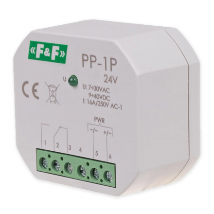 F&F Przekaźnik elektromagnetyczny podtynkowy do puszki 16A 24V AC/DC PP-1P-24V