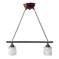 [OUTLET] KOMBIT Lampa wisząca linka 2x40W E14 patyna klosz biały matowy CZ239