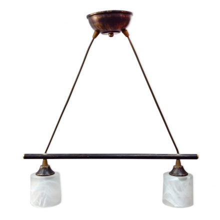 [OUTLET] KOMBIT Lampa wisząca linka 2x40W E14 patyna klosz biały matowy CZ239